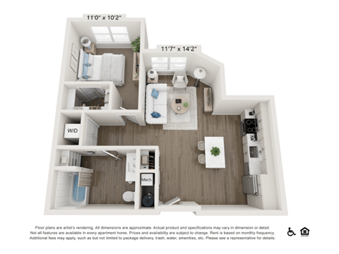 a 1 bedroom floor plan with a bathroom and a balcony